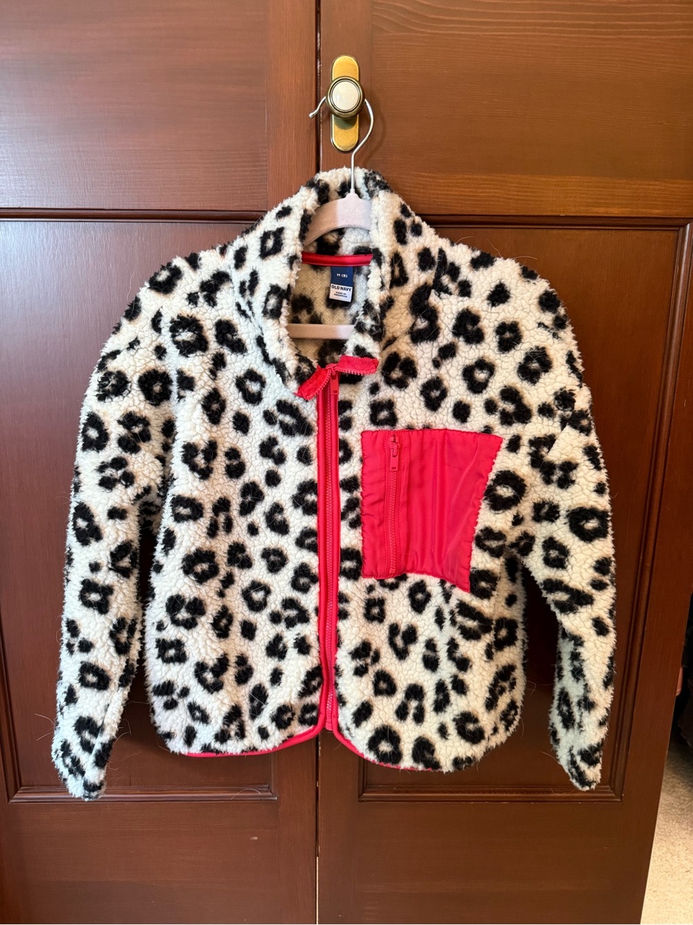 Old Navy Kids Leopard Sherpa Jacket with Pink Trim